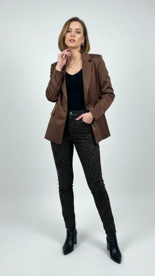 Blazer femme chocolat coupe droite