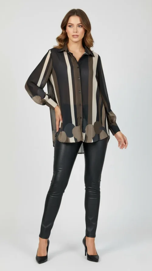 Chemisier fluide coupe droite à motifs abstraits