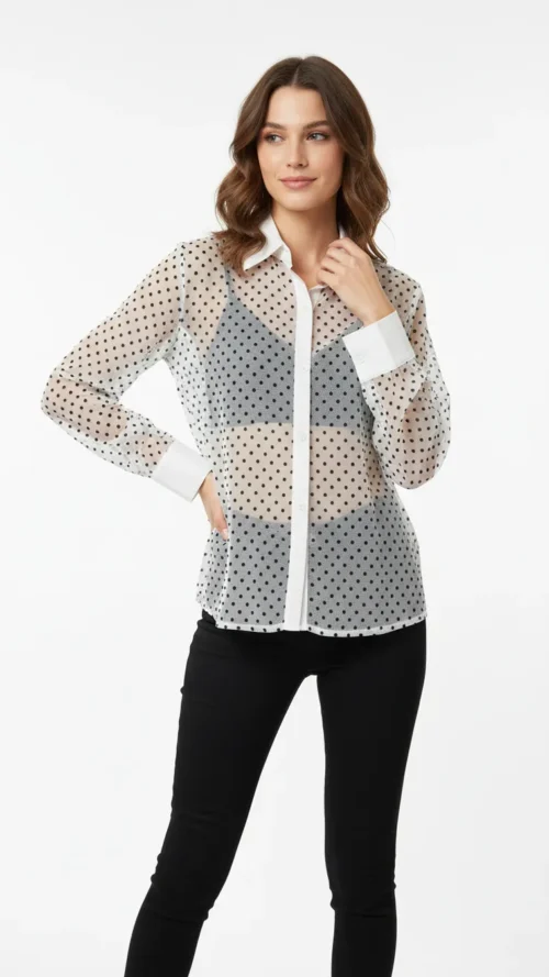 Chemisier transparent à pois noirs