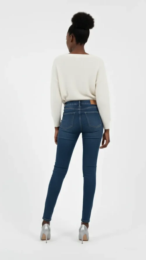 Jean slim femme taille haute boutons apparents