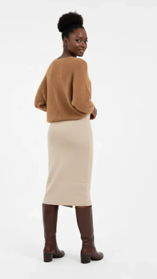 Jupe femme midi beige en maille
