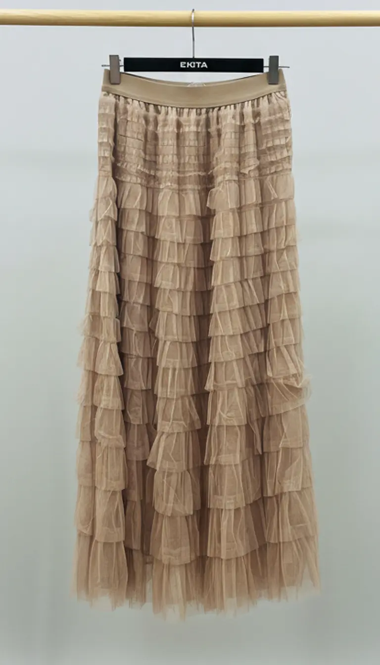 Jupe femme en tulle beige à volants – Image 3