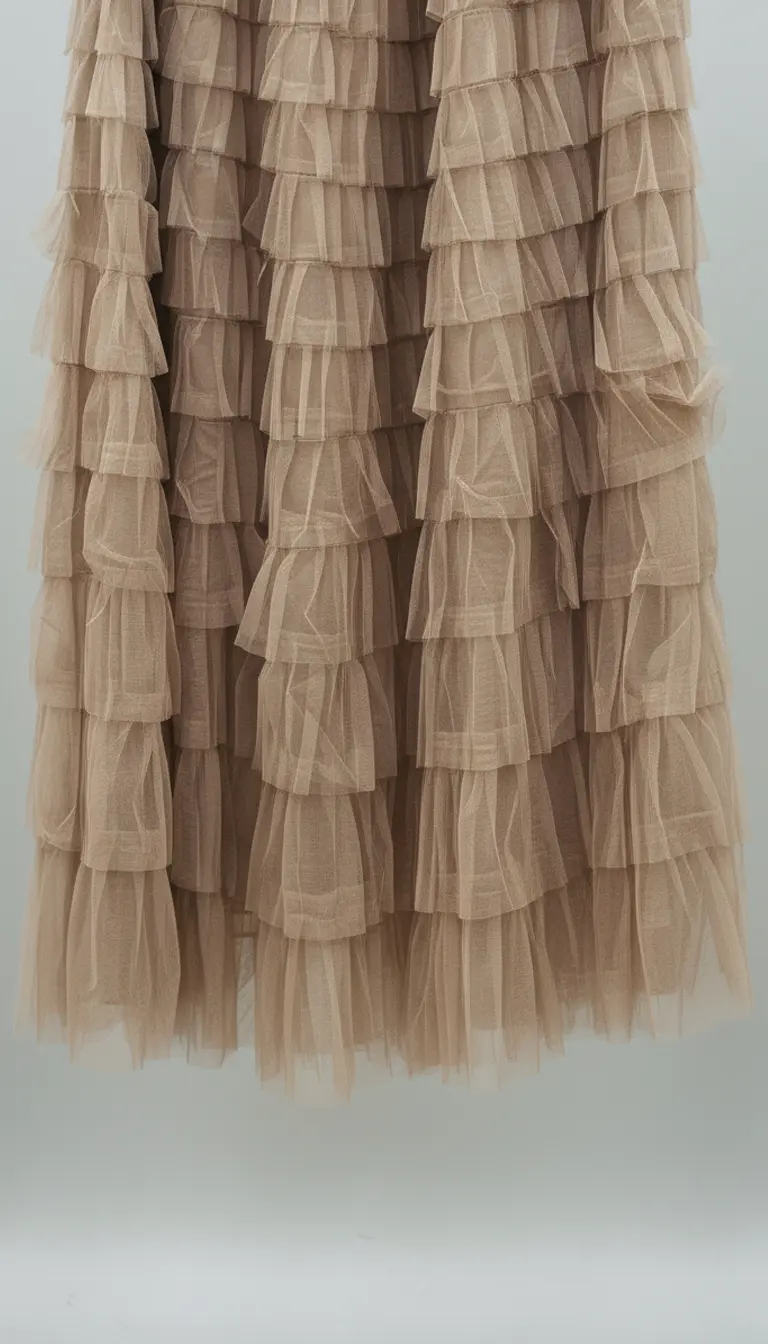 Jupe femme en tulle beige à volants – Image 5