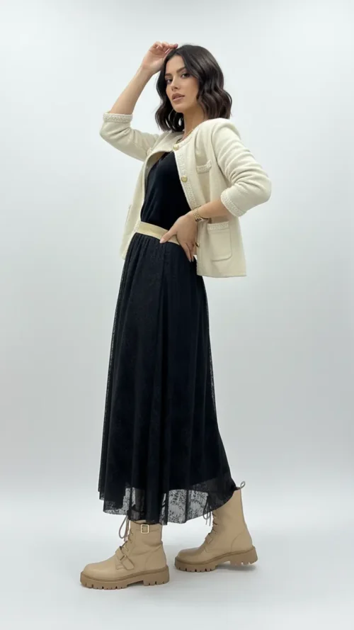 Jupe longue en dentelle noire