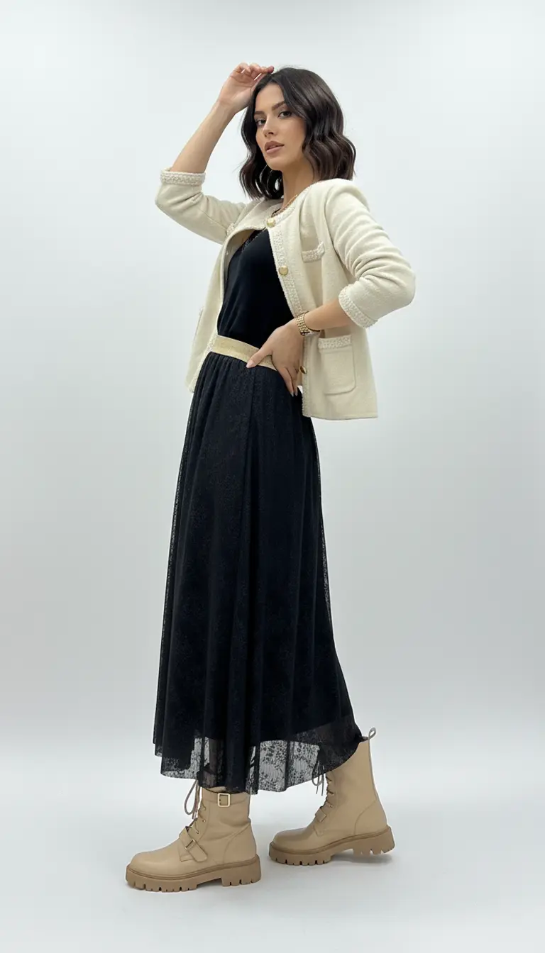 Jupe longue en dentelle noire – Image 2