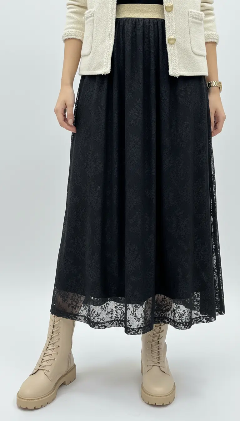Jupe longue en dentelle noire – Image 3
