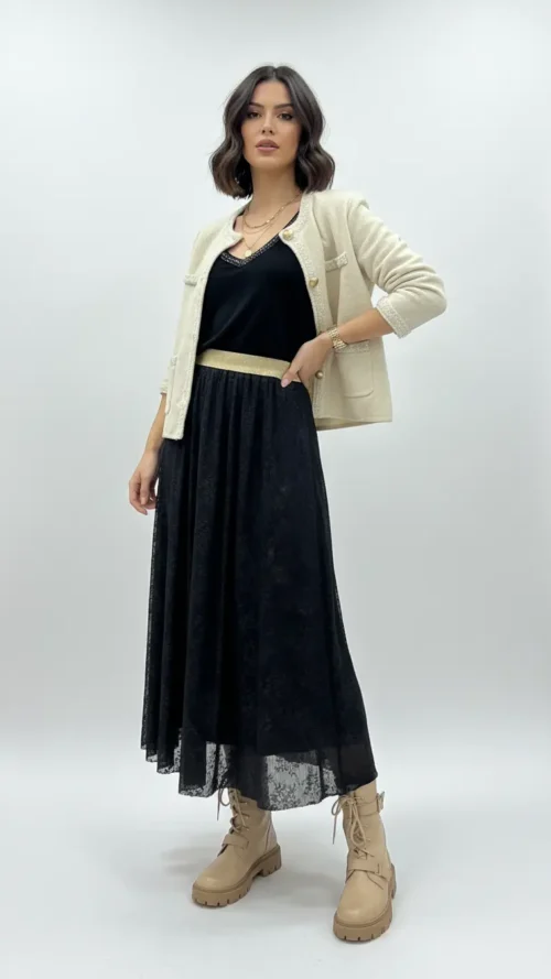 Jupe longue en dentelle noire