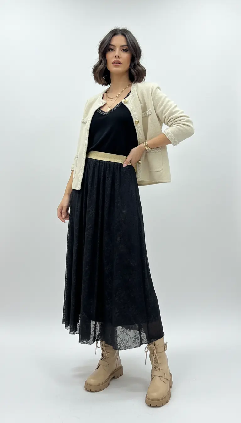 Jupe longue en dentelle noire