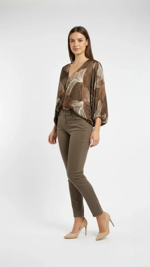 Pantalon slim femme couleur taupe
