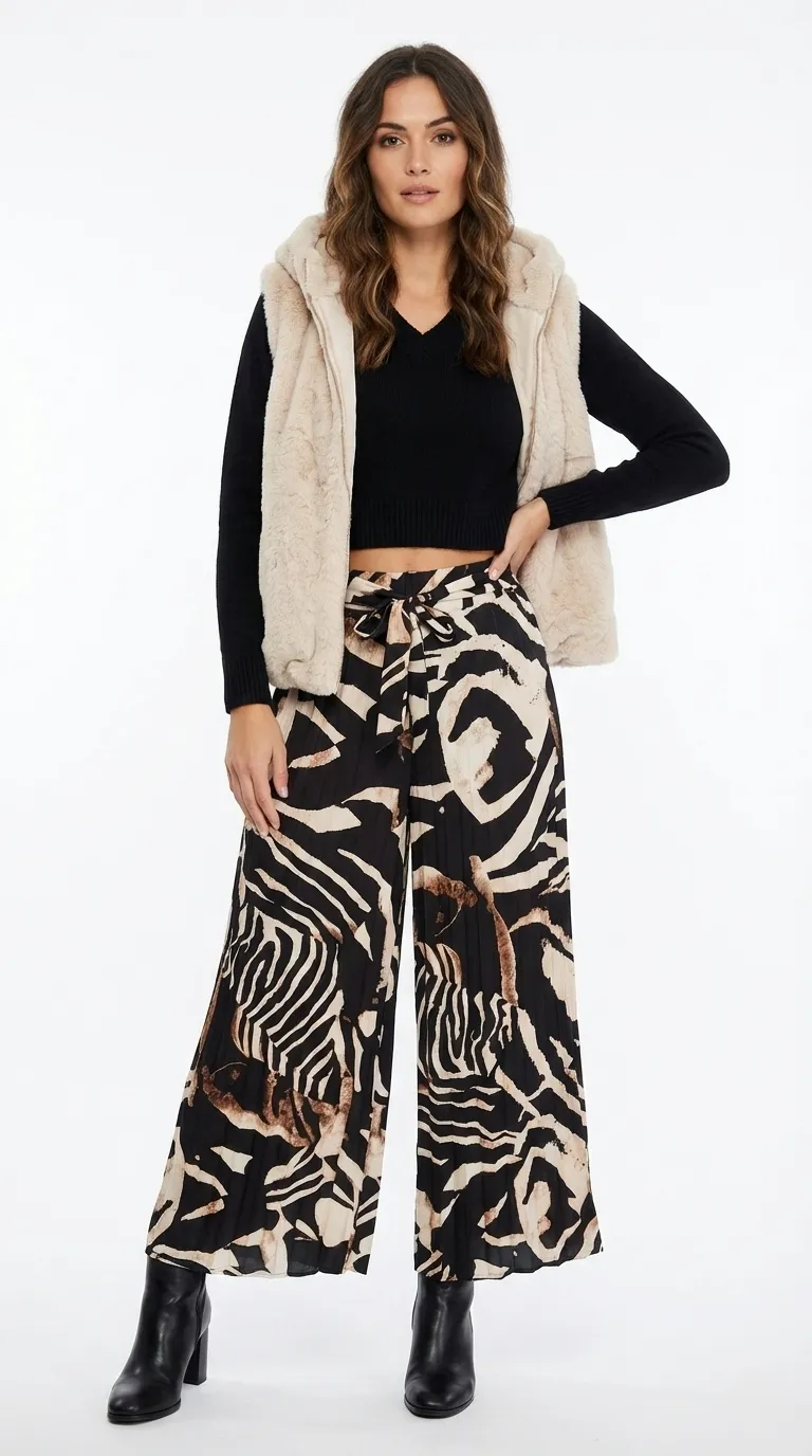 Pantalon femme fluide plissé à imprimé