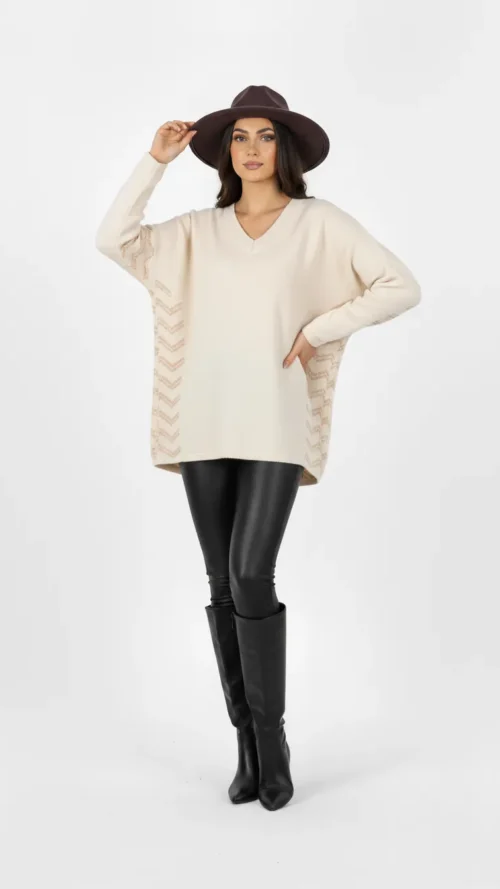 Pull ample femme col V en maille douce
