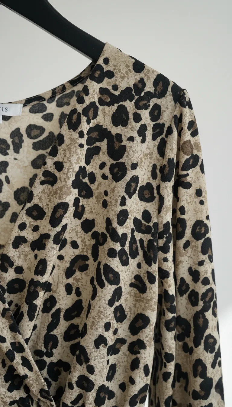 Robe courte fluide imprimé léopard col v manches longues – Image 4