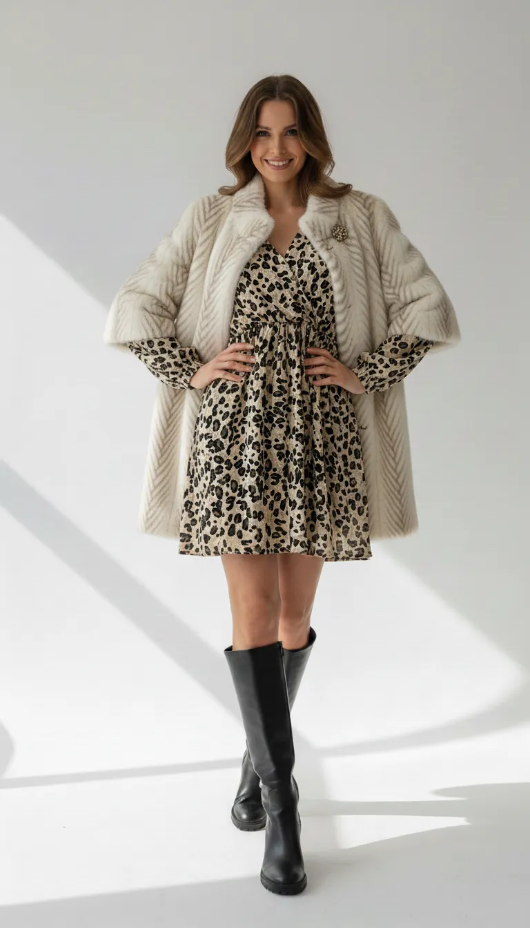 Robe courte fluide imprimé léopard col v manches longues – Image 3