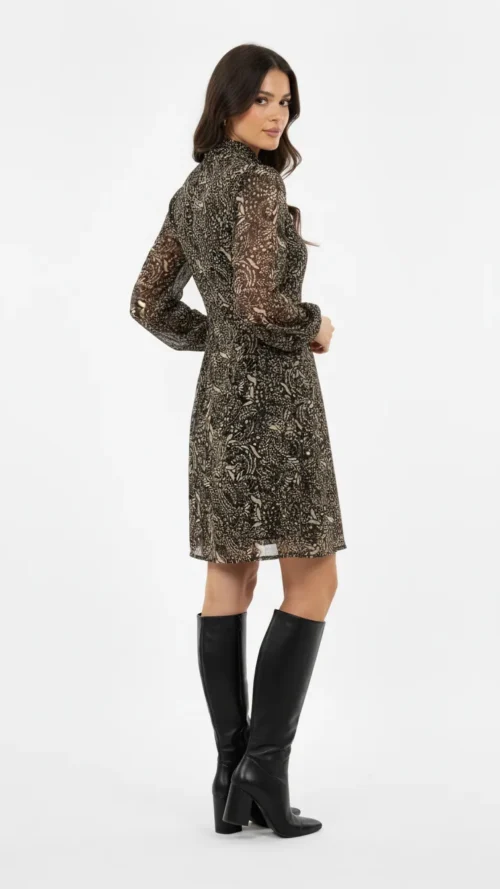 Robe courte femme fluide à imprimé col cravate