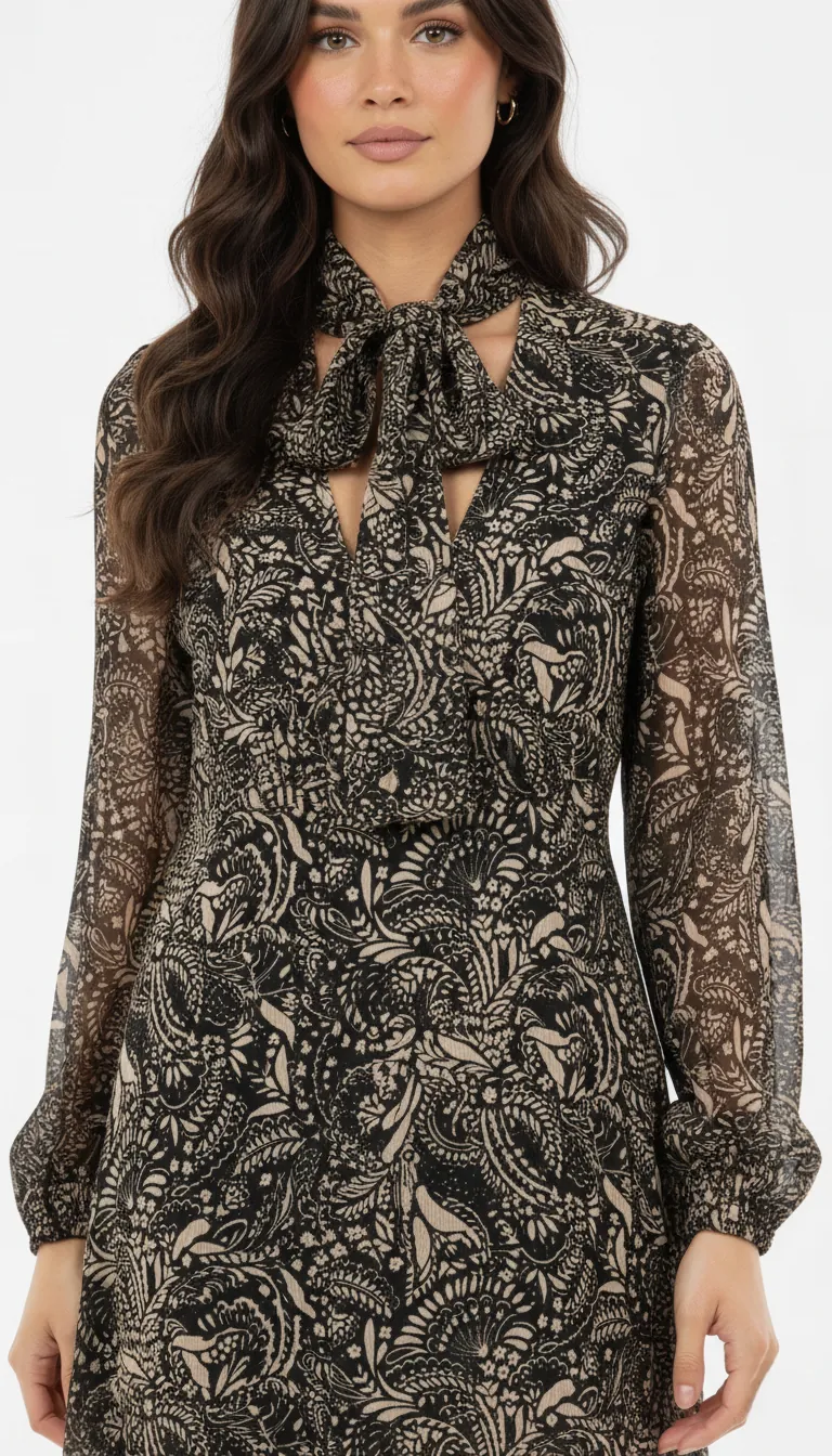 Robe courte femme fluide à imprimé col cravate – Image 3