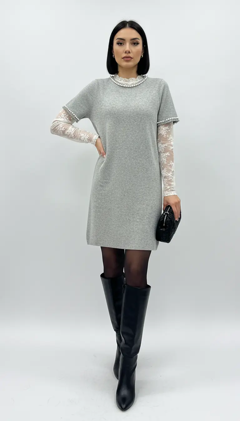 Robe courte femme en maille douce