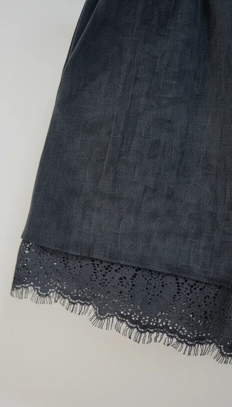 Short taille haute femme en velours côtelé noir et finition dentelle – Image 4