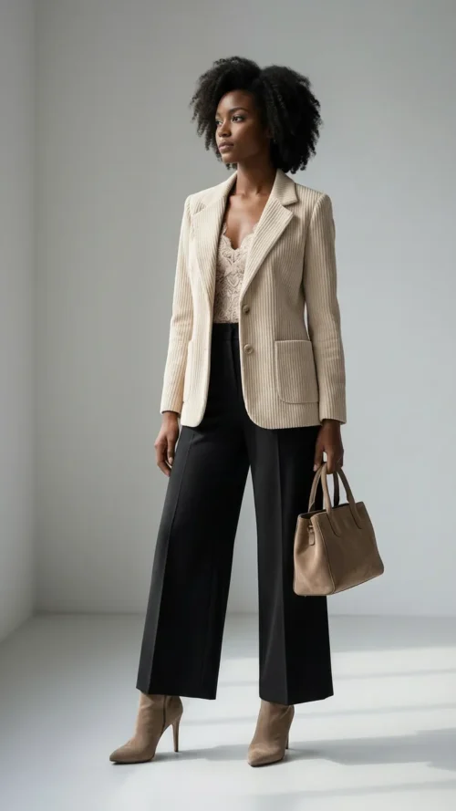 Veste en velours côtelé écru