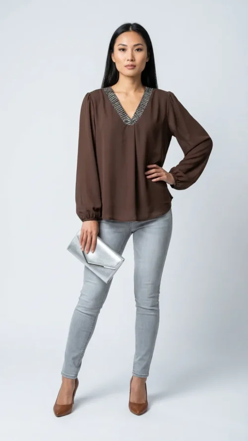 Blouse femme en voile chocolat