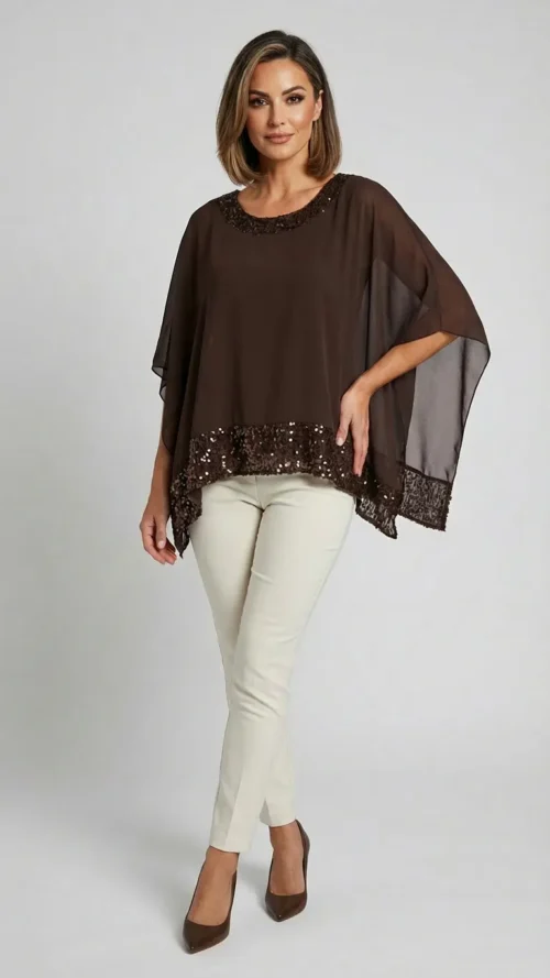 Blouse femme en voile, velours et sequins