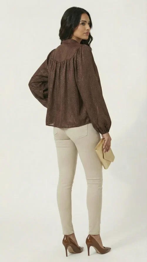 Blouse femme marron scintillant effet miroir