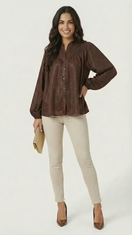 Blouse femme marron scintillant effet miroir
