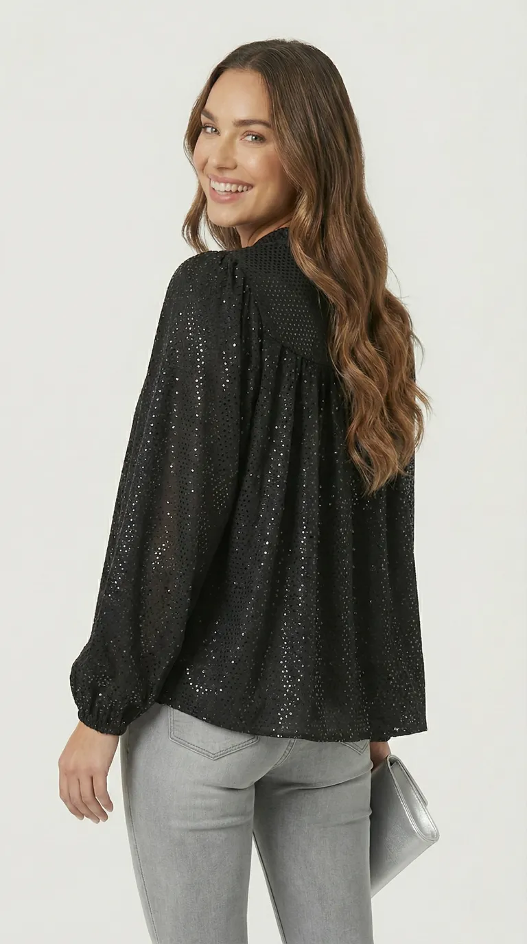 Blouse scintillant noire effet miroir – Image 4