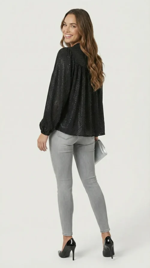 Blouse scintillant noire effet miroir