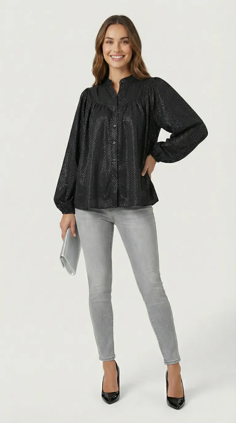 Blouse scintillant noire effet miroir