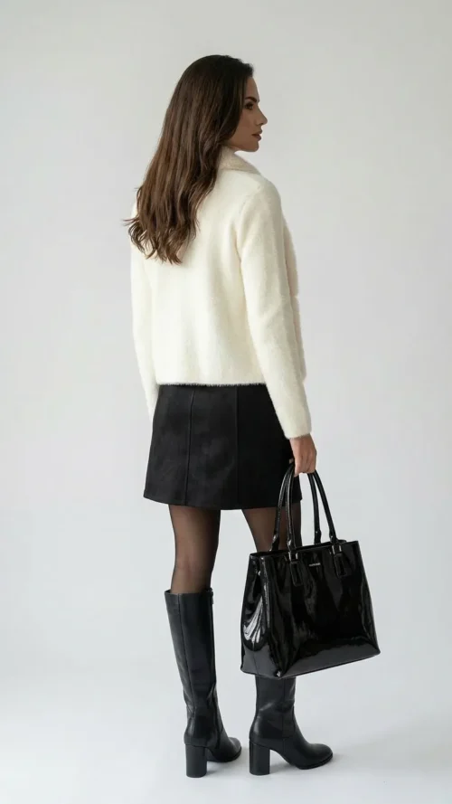 Cardigan maille col fausse fourrure écru