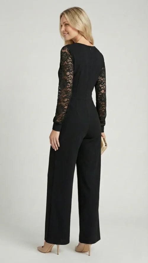 Combinaison pantalon femme noire manche dentelle