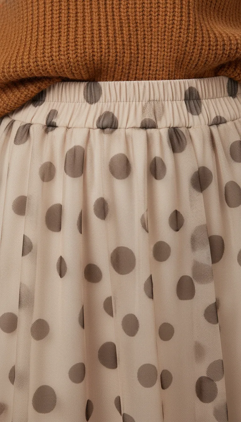 Jupe longue femme en tulle beige à pois marron – Image 4