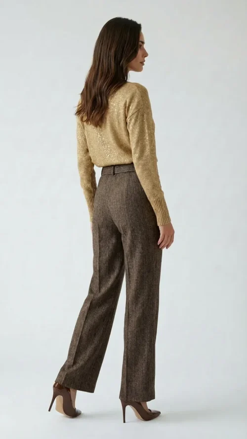 Pantalon femme habillé avec ceinture assortie marron