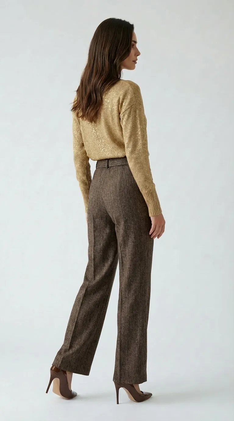 Pantalon femme habillé avec ceinture assortie marron – Image 2