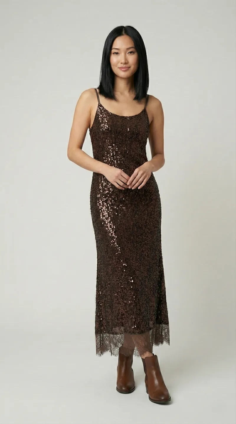 Robe longue sequin et dentelle