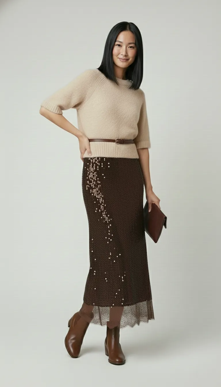 Robe longue sequin et dentelle – Image 3