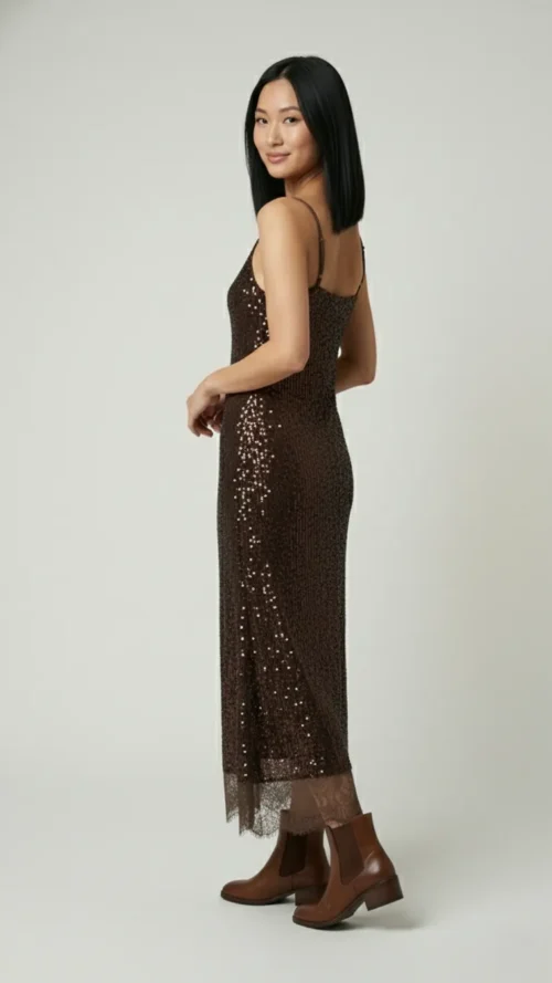 Robe longue sequin et dentelle