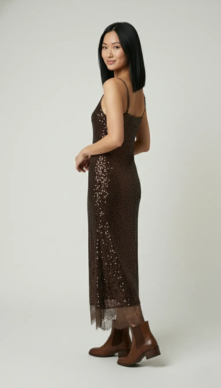 Robe longue sequin et dentelle – Image 2
