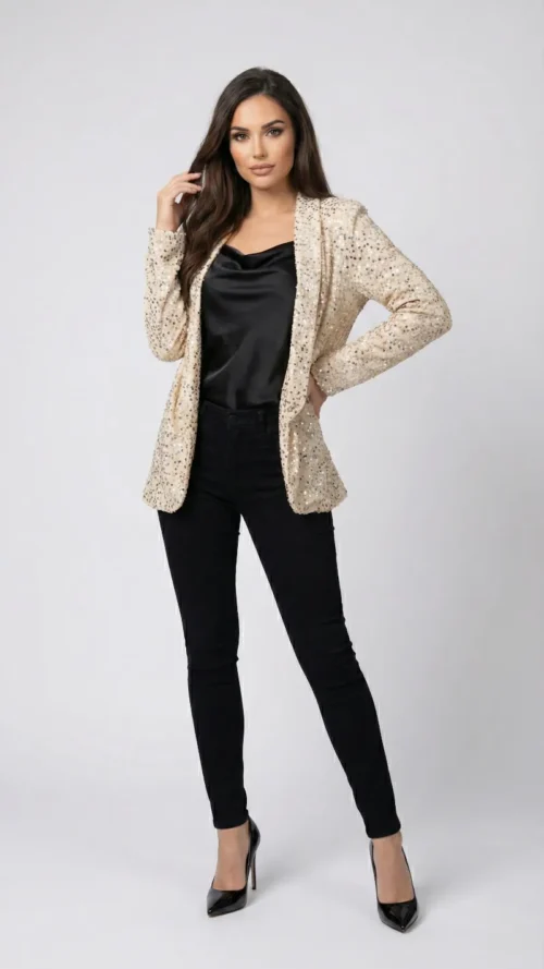 Veste beige velours et sequin