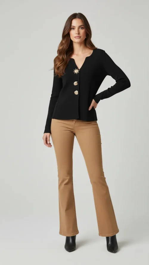 Gilet avec broche doré noir femme