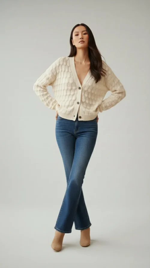 Gilet maille texturée écru