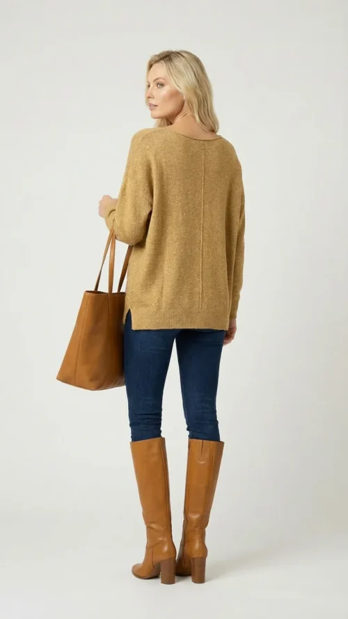 Pull long oversize camel à sequins