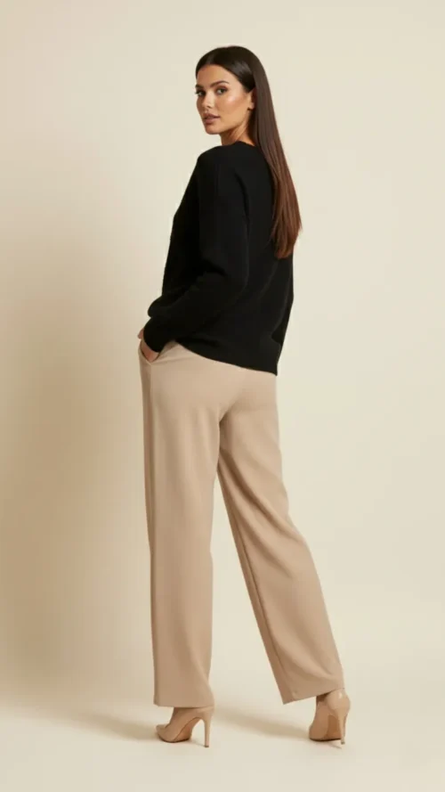 Pull noir col V dentelle guipure et maille douce