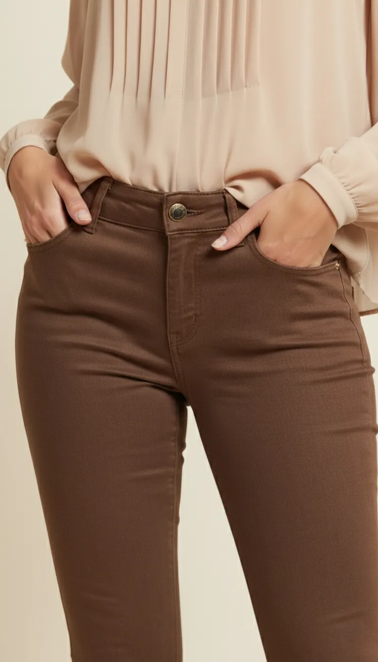 Slim taille haute camel – Image 3