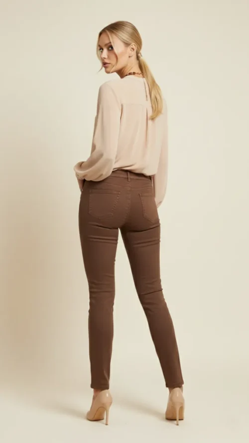 Slim taille haute camel