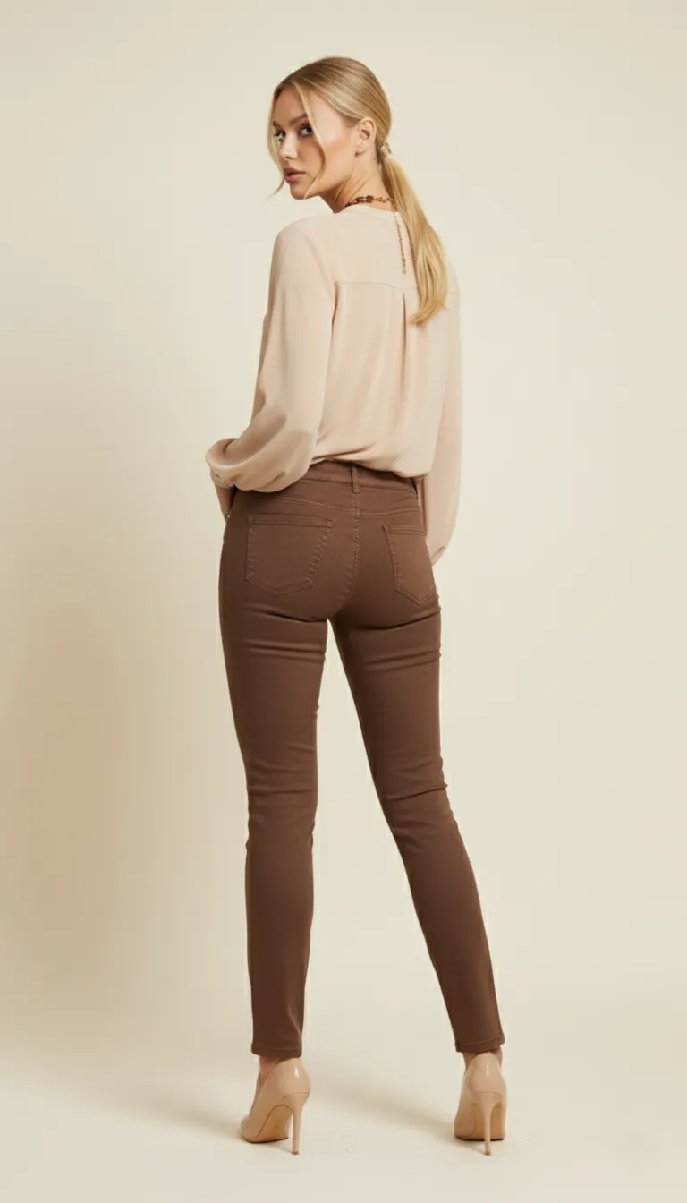 Slim taille haute camel – Image 2