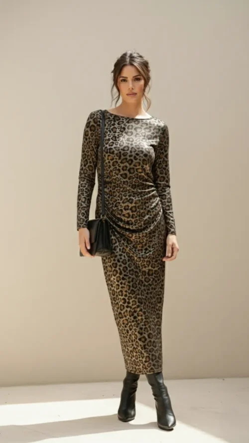 Robe longue lurex léopard