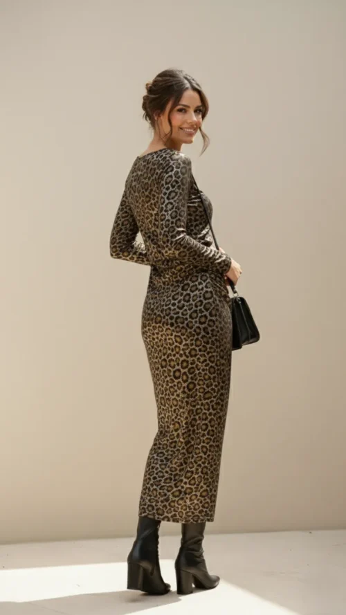 Robe longue lurex léopard