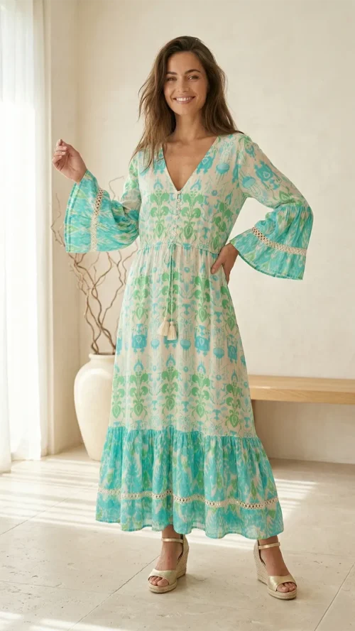 Robe Longue Boho-Chic « Aura Turquoise »