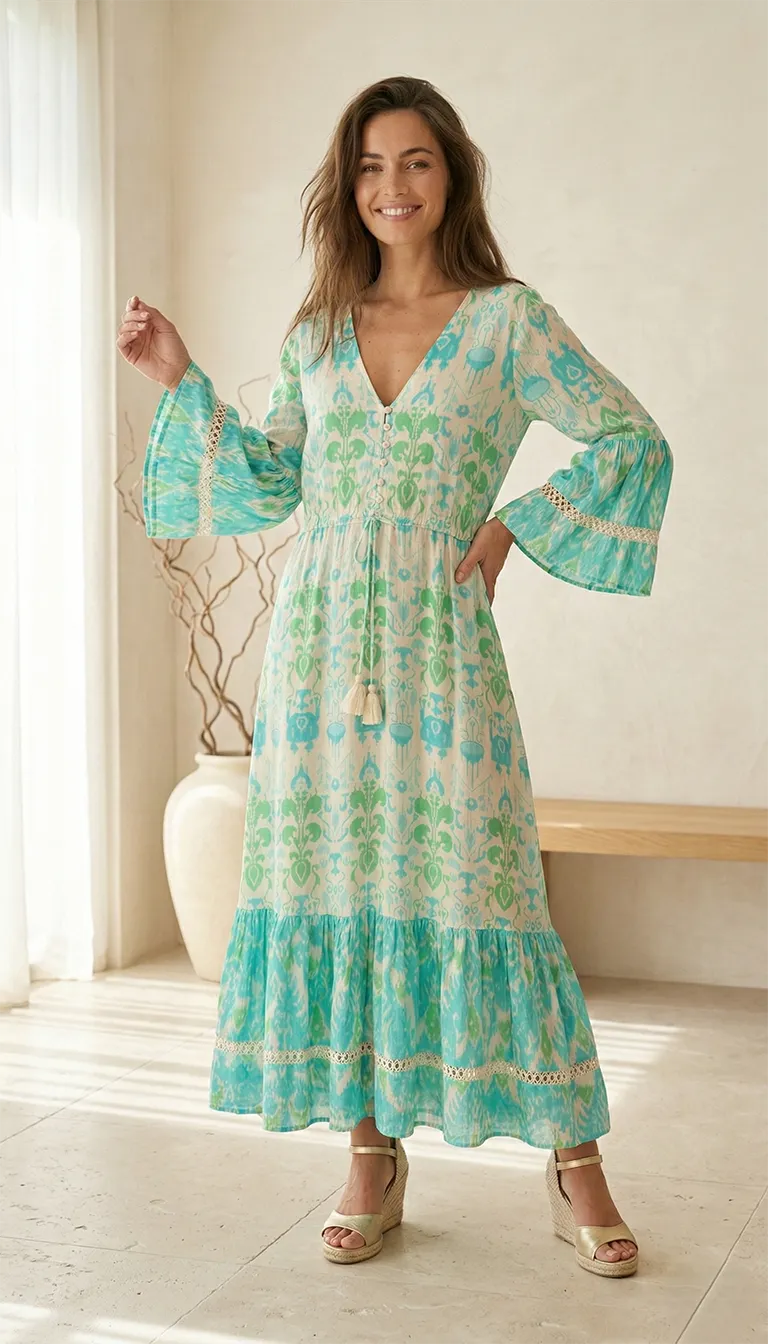 Robe Longue Boho-Chic "Aura Turquoise"